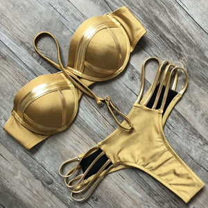 Sexy Hollow Out Patchwork Bikini