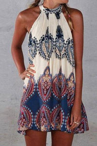 Round Neck  Printed Mini Dress