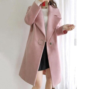 Lapel Single Button Plain Pocket Woolen Coat