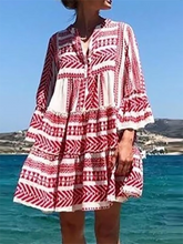 Load image into Gallery viewer, Bohemian Printed Colour Bell Sleeve Pleated Casual Mini Dress