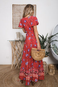 Big Pendulum V-Neck Beach Holiday Tie Printing Vacation Maxi Dress