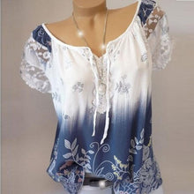 Load image into Gallery viewer, Summer  Polyester  Women  Tie Collar  See-Through  Floral Printed  Short Sleeve Blouses