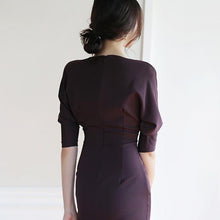 Load image into Gallery viewer, Round Neck Sleeve Pleated Dress Bodycon Dress