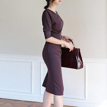 Load image into Gallery viewer, Round Neck Sleeve Pleated Dress Bodycon Dress