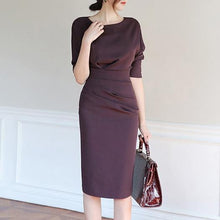 Load image into Gallery viewer, Round Neck Sleeve Pleated Dress Bodycon Dress