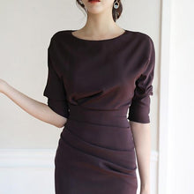 Load image into Gallery viewer, Round Neck Sleeve Pleated Dress Bodycon Dress