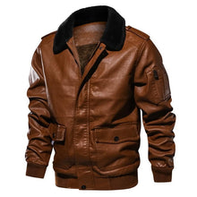 Load image into Gallery viewer, Vintage PU leather flight jacket