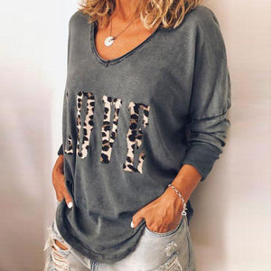 Casual Round Neck Long Sleeve Leopard Printed T-Shirt