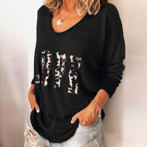 Casual Round Neck Long Sleeve Leopard Printed T-Shirt