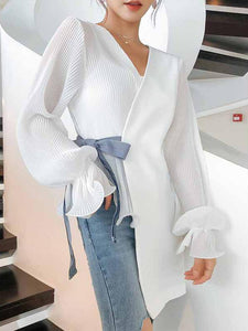 Fashion V Neck Loose Long Sleeve Chiffon Blouse