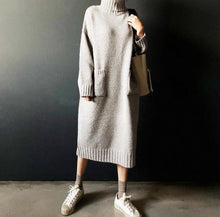 Load image into Gallery viewer, Fashion Simple Loose High Necked Knitted Casual Sweater Dress