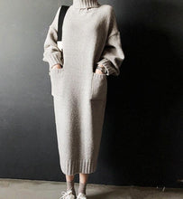 Load image into Gallery viewer, Fashion Simple Loose High Necked Knitted Casual Sweater Dress