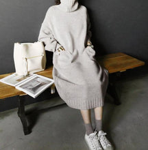 Load image into Gallery viewer, Fashion Simple Loose High Necked Knitted Casual Sweater Dress