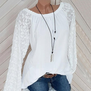 Decorative Lace Plain Long Sleeve Blouses