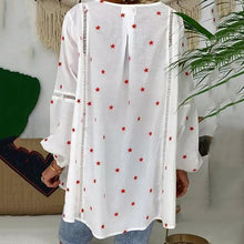 Load image into Gallery viewer, Basics V Neck Printed Colour Hollow Out Shirt