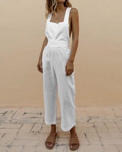 Linen Cross Tie Halter Bow Jumpsuit