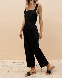 Linen Cross Tie Halter Bow Jumpsuit