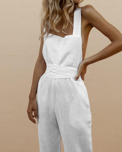 Linen Cross Tie Halter Bow Jumpsuit