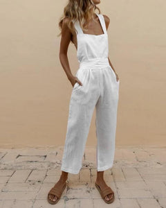 Linen Cross Tie Halter Bow Jumpsuit