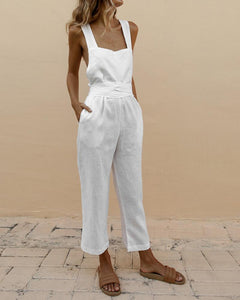 Linen Cross Tie Halter Bow Jumpsuit