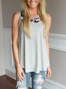 Loose Crew Neck Print Stitching Sleeveless Vest T-Shirt