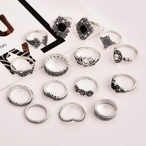 Arealook Bohemian   Retro -Ancient Silver -Lotus Women's New Personality Ring Ring Set 15 Piece   Set