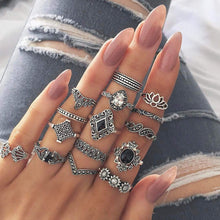 Load image into Gallery viewer, Arealook Bohemian   Retro -Ancient Silver -Lotus Women&#39;s New Personality Ring Ring Set 15 Piece   Set