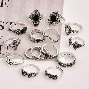 Arealook Bohemian   Retro -Ancient Silver -Lotus Women's New Personality Ring Ring Set 15 Piece   Set