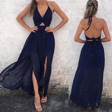 Load image into Gallery viewer, Halter  Backless High Slit  Plain  Sleeveless Maxi Dresses