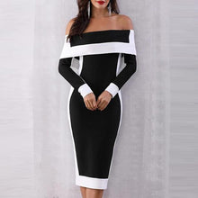 Load image into Gallery viewer, Open Shoulder  Patchwork Slit  Color Block Colouring Bodycon Dress