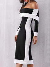 Load image into Gallery viewer, Open Shoulder  Patchwork Slit  Color Block Colouring Bodycon Dress