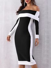 Load image into Gallery viewer, Open Shoulder  Patchwork Slit  Color Block Colouring Bodycon Dress