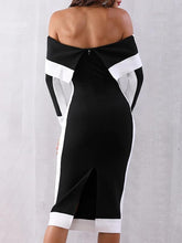 Load image into Gallery viewer, Open Shoulder  Patchwork Slit  Color Block Colouring Bodycon Dress