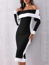 Load image into Gallery viewer, Open Shoulder  Patchwork Slit  Color Block Colouring Bodycon Dress