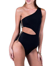 Load image into Gallery viewer, Sexy Contrast Zipper Design One-Shoulder One-Piece Swimsuit