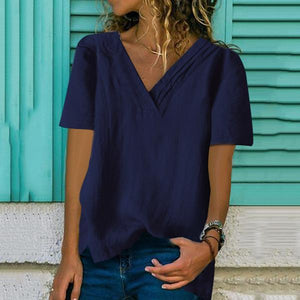 Fashion V-Neck Irregular Loose Solid Color T-Shirts