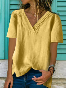 Fashion V-Neck Irregular Loose Solid Color T-Shirts