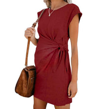 Load image into Gallery viewer, Maternity Casual Round Neck Belted Pure Colour Dress