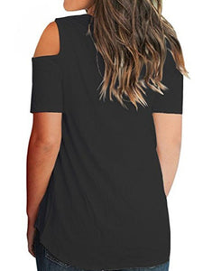 V Neck  Cutout Loose Fitting  Plain Short Sleeve T-Shirts
