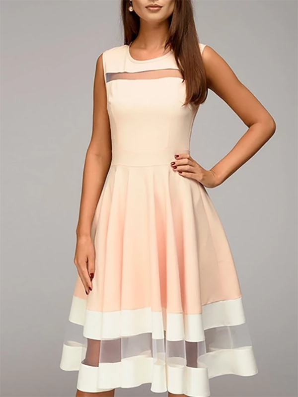 Round Neck  Patchwork  Color Block Skater Dress