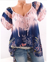 Load image into Gallery viewer, Flower Print V-Neck Short Sleeve T-Shirt