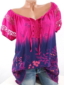 Flower Print V-Neck Short Sleeve T-Shirt