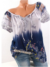 Load image into Gallery viewer, Flower Print V-Neck Short Sleeve T-Shirt