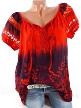 Load image into Gallery viewer, Flower Print V-Neck Short Sleeve T-Shirt