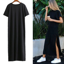 Load image into Gallery viewer, Fashion Round Collar Loose Plain Slit Maxi Dress