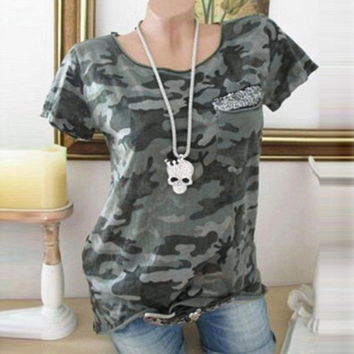 Camouflage Round Neck Short Sleeve T-Shirt