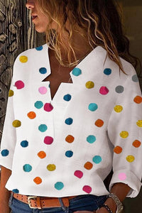 Asymmetric Neck Dot Blouses