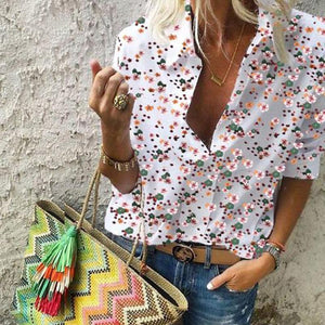 Turn Down Collar  Print  Blouses