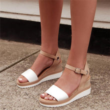 Load image into Gallery viewer, Women Peep Toe Magic Tape Wedges Crossed Sandals