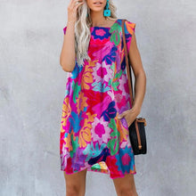 Load image into Gallery viewer, Printed Stitching Round Neck Casual Dress